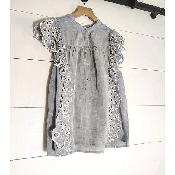 Joie Chambray Eyelet Blue Flutter Sleeve Blouse Peasant Coastal Preppy Boho M - Picture 4 of 9
